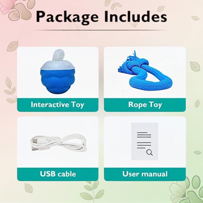 2026 New Interactive Dog Ball [Upgraded Version] - Smart Automatic Rolling Toy with Chew Rope & Sound for Small to Medium Dogs, USB Rechargeable, Durable Dog Stimulation Toy to Keep Them Busy