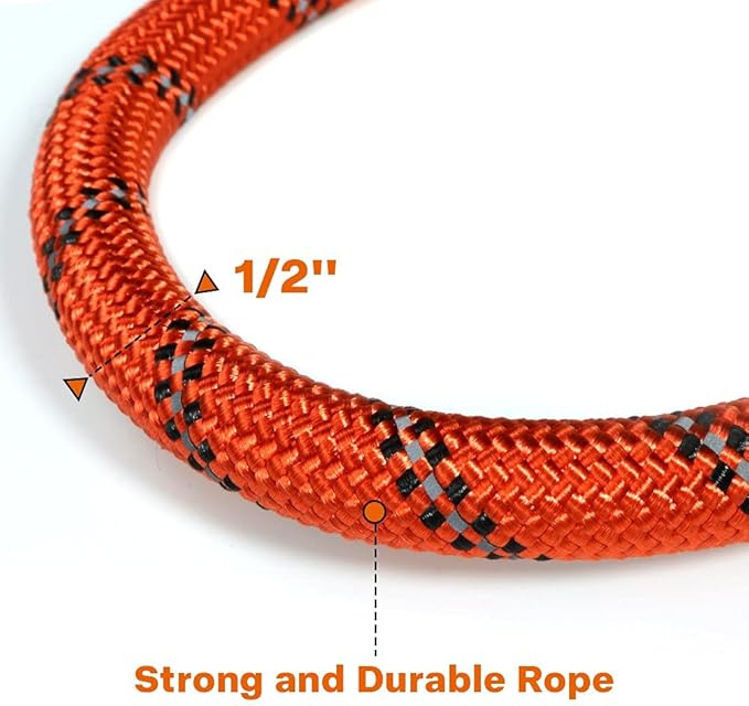 Taglory Rope Dog Leash 4 FT with Comfortable Padded Handle, Highly Reflective Threads Leash for Medium Large Dogs, 1/2 inch, Orange