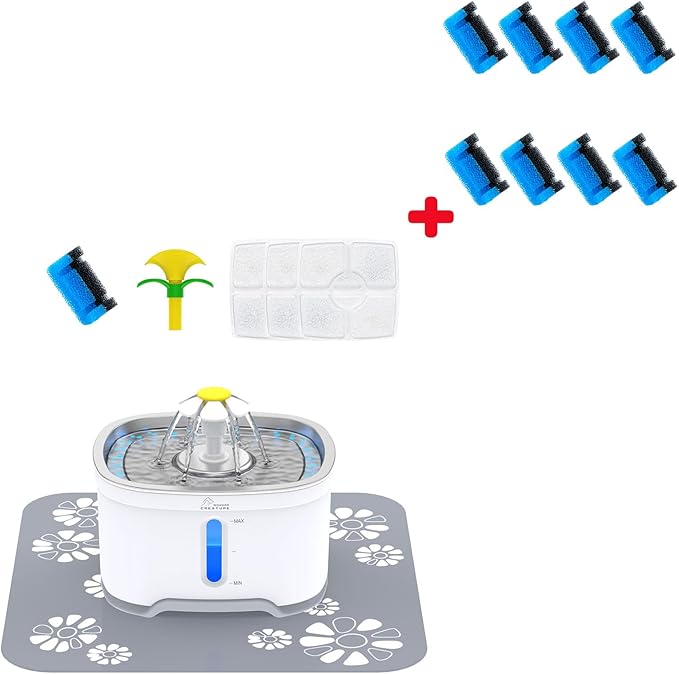 Wonder Creature Cat Water Fountain with 8 Upgraded Sponge Foam Filters