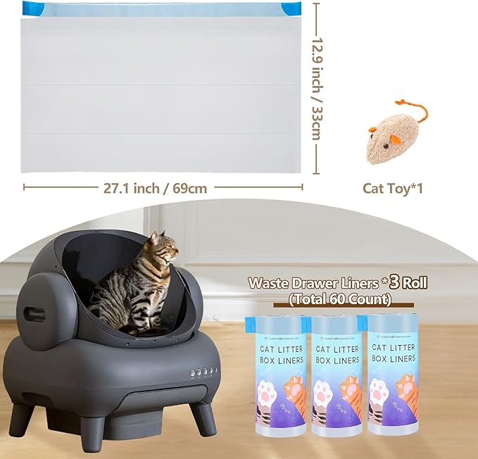 60 Count Automatic Cat Litter Box Liners Bags Compatible with NeakasaM1 Petpivot Autoscooper 11 and Similar Open-Top Self-Cleaning Cat Litter Box, Drawstring Handle Heavy Duty Leak-proof, 27 * 13in