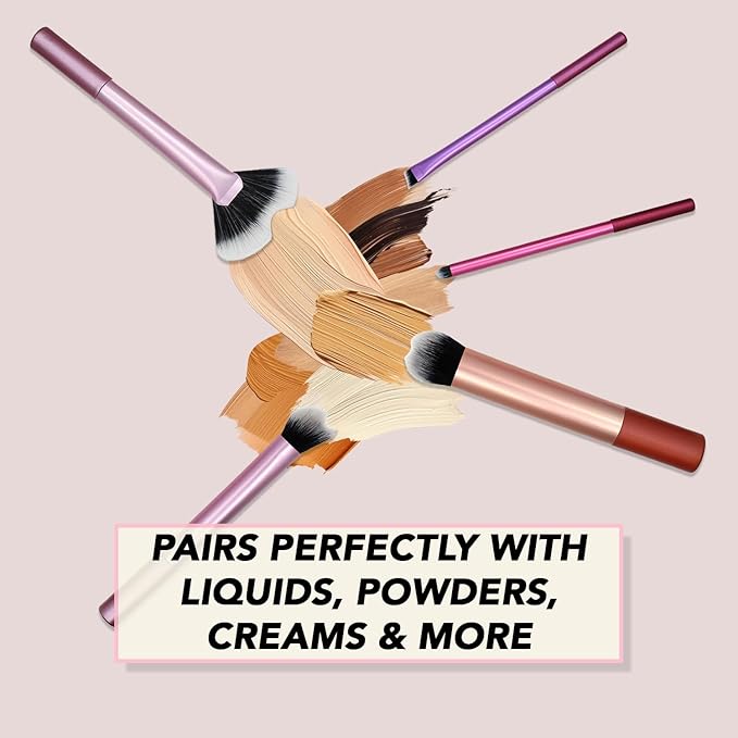 Earth & I 5-Piece Premium Eye Makeup Brush Set – Matte Sateen Pink & Rose Gold Edition – Professional Blending & Mixing Kit – Vegan Synthetic Bristles for Flawless Eyeshadow Application