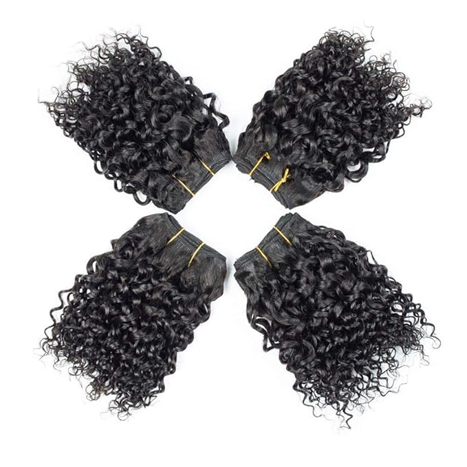 Selina Brazilian Curly Hair Bundles 4 Bundles Kinky Curly Short Human Hair Brazilian Virgin Human Hair 50 Gram/Bundle (8 8 8 8, Natural Color)