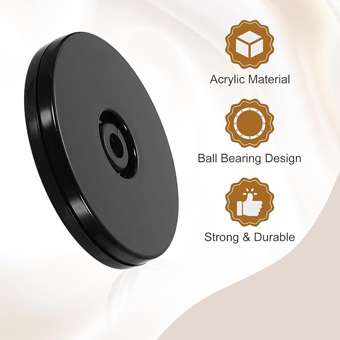 uxcell 1Pack Acrylic Lazy Susan Turntable, 3" Spinner Lazy Susan Turntable Organizer, Acrylic Ball Bearing Rotating Tray for Pantry Spice Rack Decorating, Black