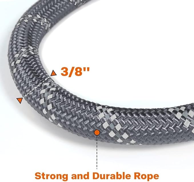 Taglory Rope Dog Leash 4 FT with Comfortable Padded Handle, Highly Reflective Threads Leash for Small Dogs, 3/8 inch, Grey