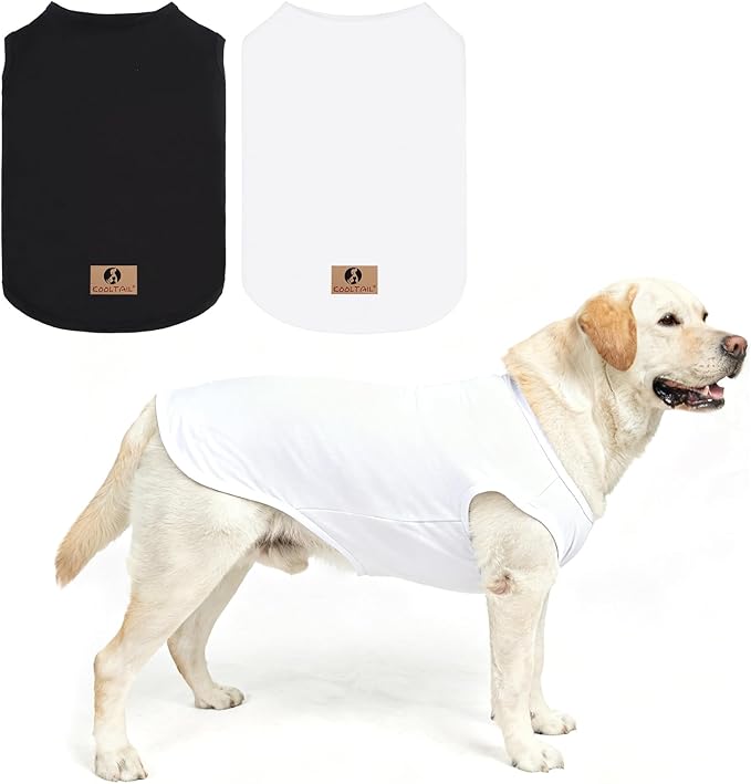 KOOLTAIL Boy Dog Clothes for Large Dogs, 2 Pack Cotton Fall/Winter Warm Dog T Shirts Coats for Outdoor, UV & Insect Protection Anti-Hair Loss & Lightweight Pet Vest Tank Tops Apparel,White&Black,L