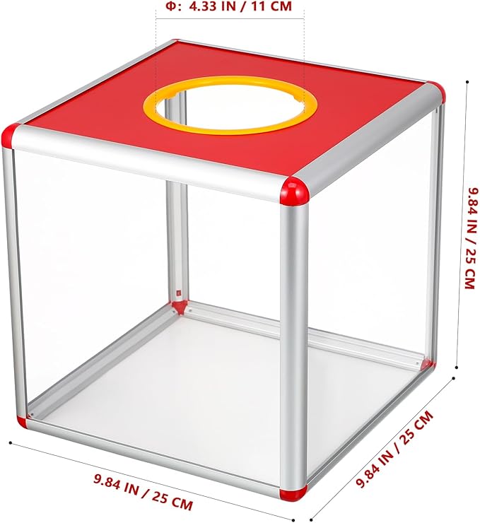9.84-Inch Raffle Box with Aluminum Alloy Frame - 4-Side Transparent Acrylic Donation Box for HR Voting, School Events & Business Lucky Draws - High-Volume 25cm Ballot BIn with Large Opening