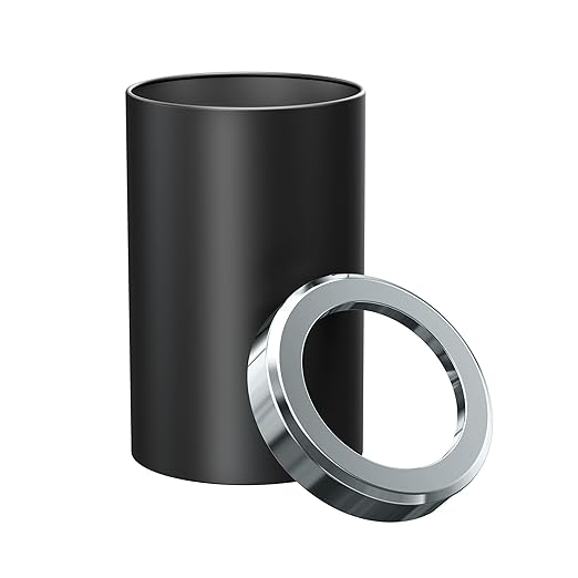 Gatco Small Bathroom Trash Can with Lid, Round 3 Gallon Stainless Steel Wastebasket, Under Sink, Matte Black and Chrome, for Bathroom, Bedroom, Office (1912C)