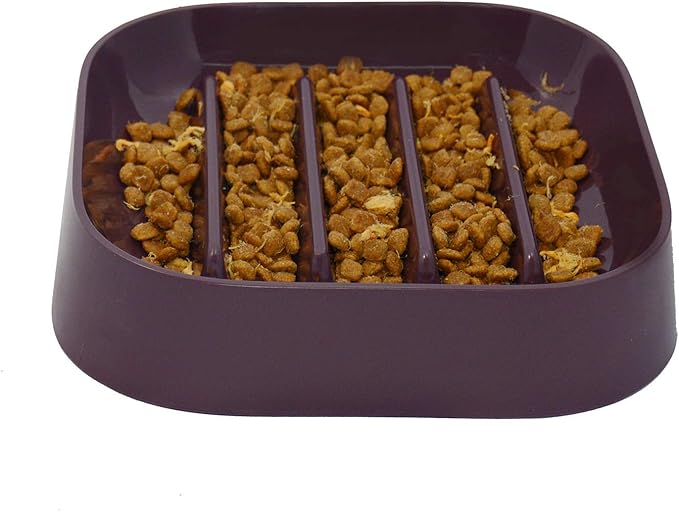 Healthy Slow Feeding Dog Bowl for French Bulldog -Slow Feeder Dog Bowl No Chocking Dog Cat Food Bowl with Striped Shape Pattern (Coffee)