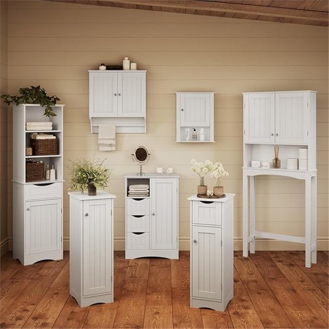 RiverRidge Ashland Slim Linen Cabinet - White - Narrow Cabinet for Bathroom Slim Storage with 2 Adjustable Shelves for Small Spaces