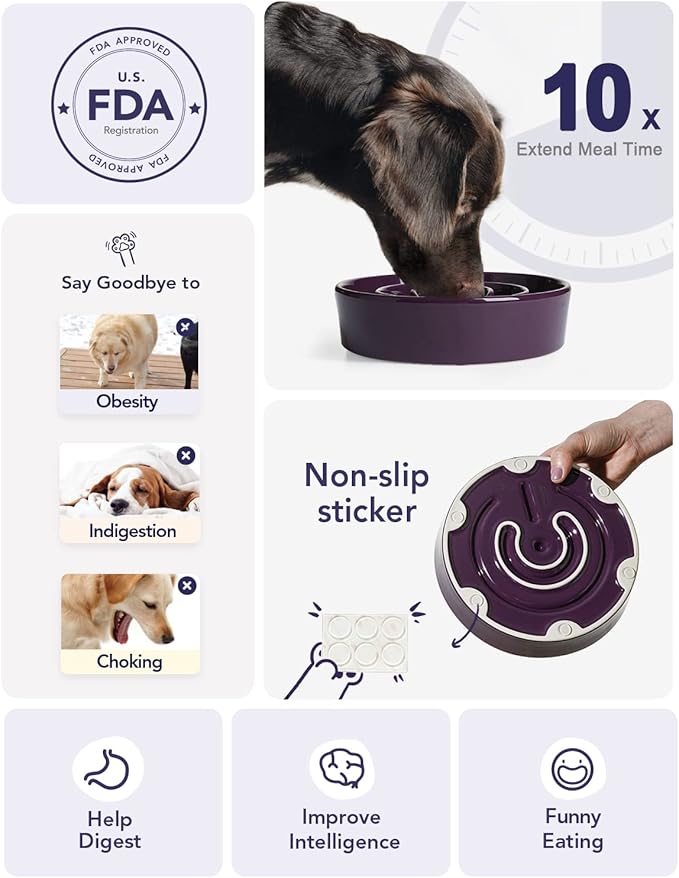 LE TAUCI Dog Slow Feeder Bowl Ceramic, 3 Cups Slow Feeding Dog Bowl Medium Large Breed, Maze Dog Bowl for Fast Eaters, Dog Dishes to Slow Down Eating, Puzzle Dog Food Bowl, Dog Maze Bowl