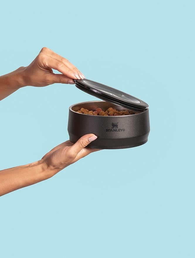 STANLEY Pet Bowl | 6-Cup (48 oz) Insulated Stainless Steel Dog & Cat Bowl | Splash-Resistant Lid | Dishwasher Safe | BPA-Free | Black 2.0