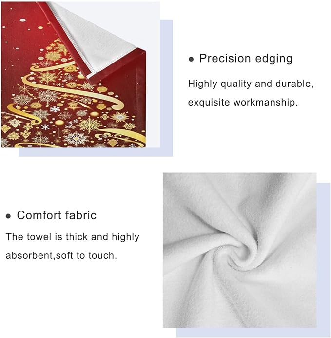 Pfrewn Golden Snowflakes Christmas Tree Forest Towels Set of 3 Winter Red Snowy Christmas Bathroom Towel Soft Absorbent Bath Hand Towels Washcloth Guest Towel Sets Xmas Holiday Decor