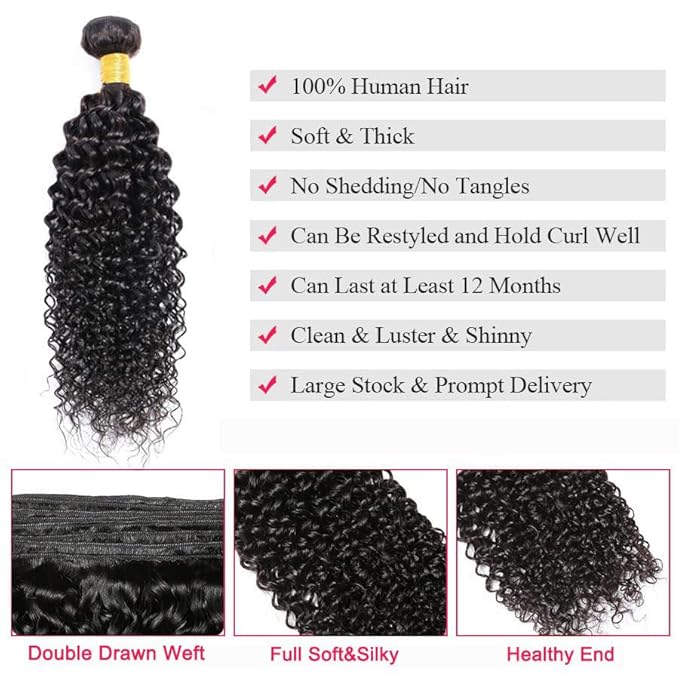 Selina Kinky Curly Brazilian Curly Hair Bundles Unprocessed Remy Hair Extensions Brazilian Virgin Human Hair 100 Gram/Bundle Natural Color (22Inch, Curly)