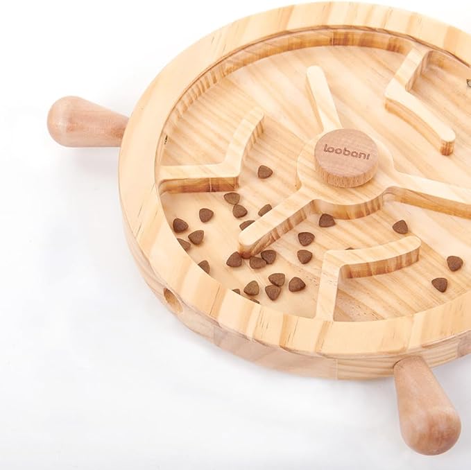 Pirate Ship Wheel Puzzle Toy for Dogs | Interactive Wooden Treat Dispenser Toy | Dog Slow Feeder for Healthy Eating - for Medium/Large Dogs