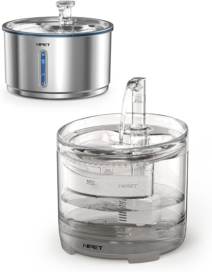 NPET Cat Water Fountain WF050TP 1.5L Automatic Stainless Steel 4L Pet Drinking Fountain Dog Water Dispenser WF210plus
