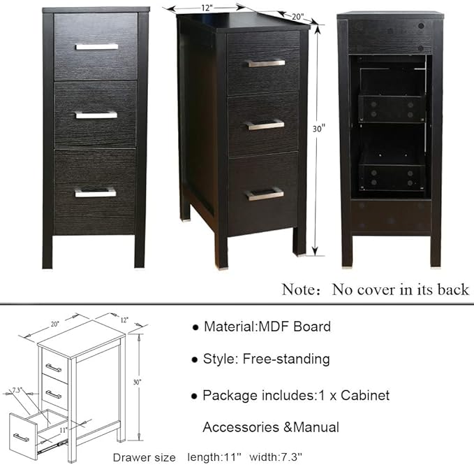 eclife 36" Modern Bathroom Vanity Sink Combo Freestanding Cabinet with Small Side Cabinet, Without Vessel Sink, Faucet, Drain (Black Vanity Only)