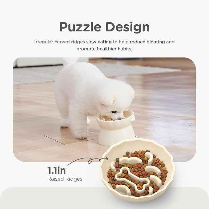 Slow Feeder Dog Bowls Made of Premium Food-Grade Silicone, Anti-Choking & Slow Eating for Improved Digestion, Non-Slip, Soft & Durable (Ivory, Doggy)