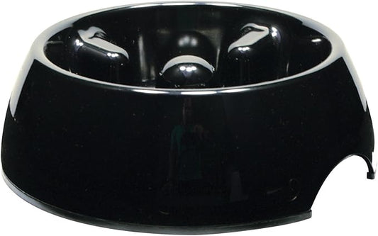 Dogit Dog Bowl Slow Feeder for Wet or Dry Dog Food, Go Slow Anti-Gulping Dog Dish, Black, L
