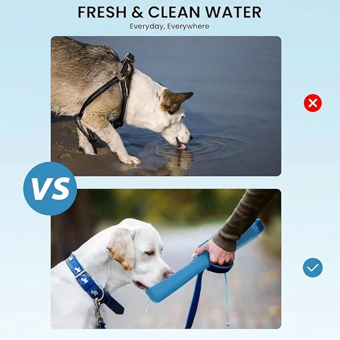 Portable Dog Water Bottle for Walking – 19oz / 12oz Foldable Pet Water Dispenser for Puppies, Medium & Large Dogs – Leak Proof Travel Water Bowl for Small Animals Dog Accessories(19OZ Dark Blue)
