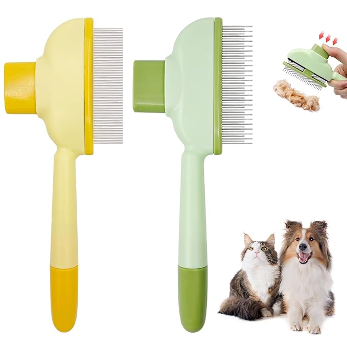 Pet Deshedding Comb with Long & Short Stainless Steel Teeth for Cats & Dogs - Effective Hair Removal & Shedding Control