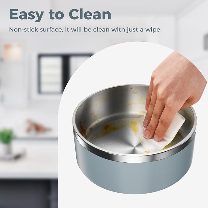 Dog Bowl, Stainless Steel Dog Food and Water Bowl with Non Slip Quiet Bottom, Easy to Clean, Dishwasher Safe, 40oz, Light Grey