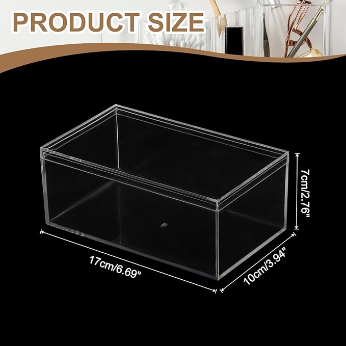 Acrylic Box with Lid, 6.69 x 6.69 x 2.76 in Acrylic Display Case Plastic Square Cube Container Storage Holder Stackable Bins for Cosmetic Collectible Candy Jewelry(2 Pack, Clear)