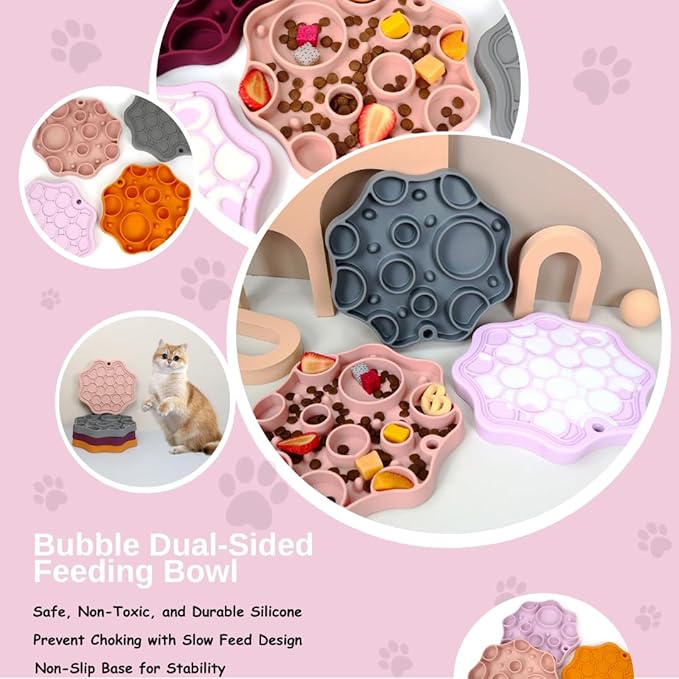 Non-Slip Slow Feeder Pet Bowl – Anti-Choking Feeding Bowl with Suction Cups for Dogs & Cats, Promotes Healthy Digestion (Night Sky, Bubble)