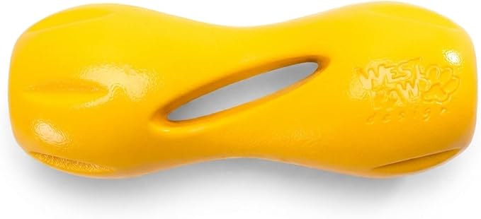 West Paw Qwizl Durable Zogoflex Dog Puzzle Toy for Mental Stimulation, and Enrichment - Treat Dispensing for Bully Sticks and Dental Sticks - Dishwasher Safe - Made in USA - Small - Sunflower