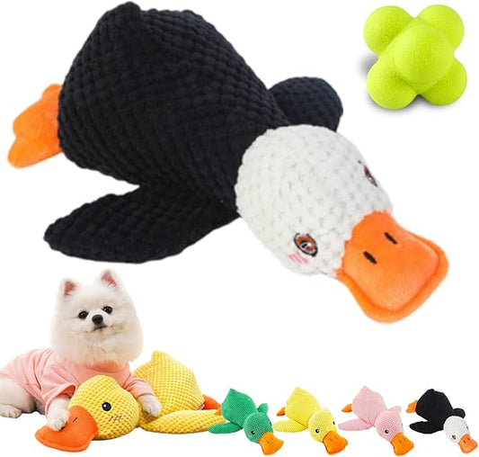 Emotional Support Duck Toy - Mellow Dog Calming Duck with Quacker Sound, Yellow Stuffed Dog Chew Toys with Calming Ball (Black, Small)