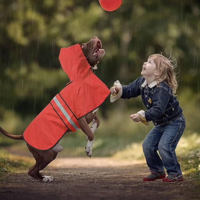 Waterproof Reflective Dog Raincoat - Adjustable Hooded Slicker Poncho Pet Rain Coat, Lightweight Dog Rain Jacket for Small to X- Large Dogs and Puppies (Red, Large)