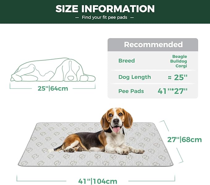 FXW Washable Pee Pads for Dogs, Puppy Pads with Super Absorbent, Specifically Designed for 42inch Cages, 27" x 41" Rectangle, Khaki, 1 Pack