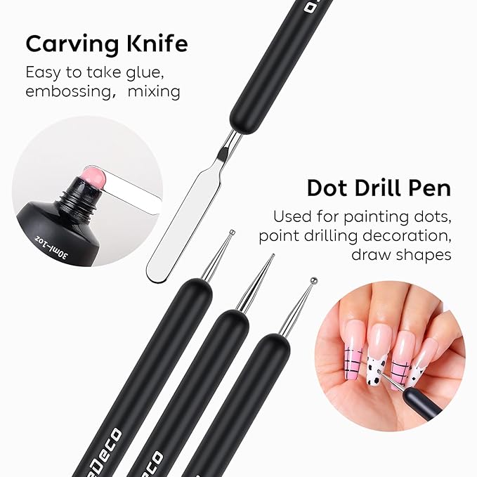 Nicedeco Nail Art Brushes 9pcs, Double-ended Nail Dotting Tool Gel Polish Liner Brushes Design Pen For Nail Drawing and Nail Paint Small Detail Brushes Manicure Design Set