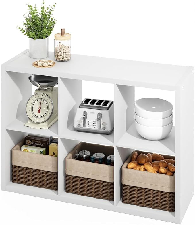 Furinno Hermite 6-Cube Open Shelves Kitchen Storage, Kitchen Island, Bakers Rack, Buffet Sideboard, White