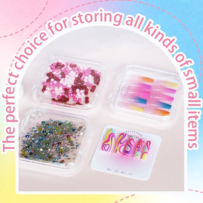 12PCS Press on Nail Storage Box Acrylic Organizer Nail Case Nail Display Case Nail Display Box Artificial False Nail Box with Double Sided Adhesive Nail Tape Suitable for Press on False Nail