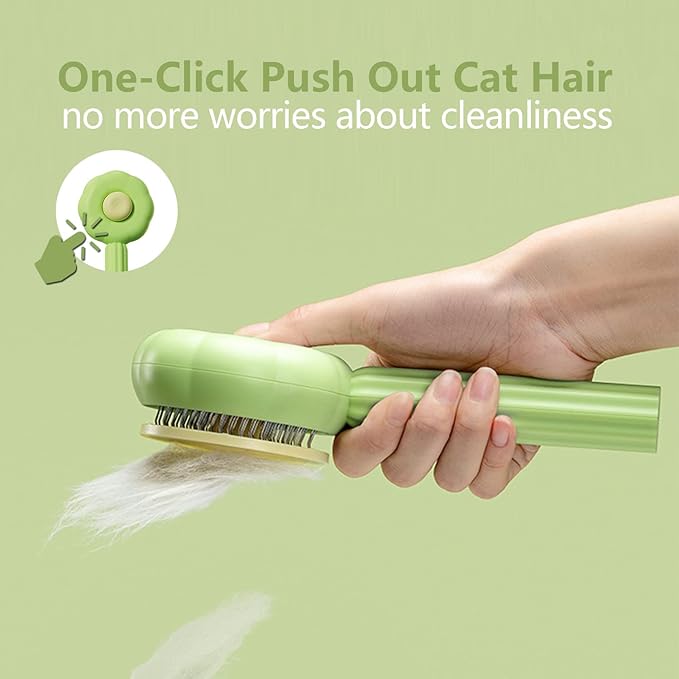Pet Grooming Cat and Dog Brush, Self-Cleaning Sliker Brush for Removes Mats, Tangles, and Loose Hair, Shedding Brush for Short or Long Haired Cats/Dogs (Green)
