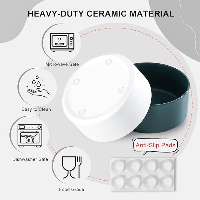 Ceramic Dog Bowl for Food and Water - Pet Feeder Bowl for Small to Medium Dogs and Large Cats - Heavy Ceramic Feeding Dish with Non Slip Base - Dishwasher & Microwave Safe - 2 Pack - 6 Inch - Gray