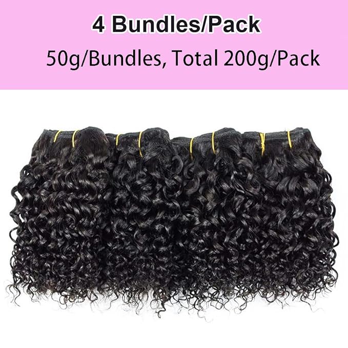 Selina Brazilian Curly Hair Bundles 4 Bundles Kinky Curly Short Human Hair Brazilian Virgin Human Hair 50 Gram/Bundle (8 8 8 8, Natural Color)