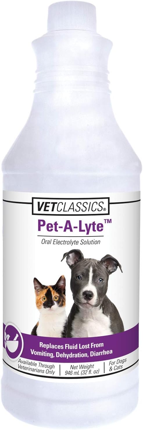 Classics Pet-A-Lyte Oral Electrolyte Solution for Dogs and Cats – Helps Replace Fluids Lost from Pet Dehydration, Diarrhea, Vomiting – Replaces Dog Electrolytes – 32 Oz.