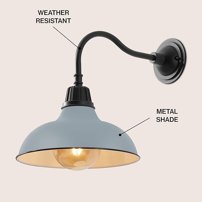 JONATHAN Y JYL7613N Aurora 12.25" 1-Light Farmhouse Industrial Indoor/Outdoor Iron LED Gooseneck Arm Outdoor Sconce for Entryway Lobby Kitchen Bathroom Bedroom Living Room Hallway, Matte Silver Blue