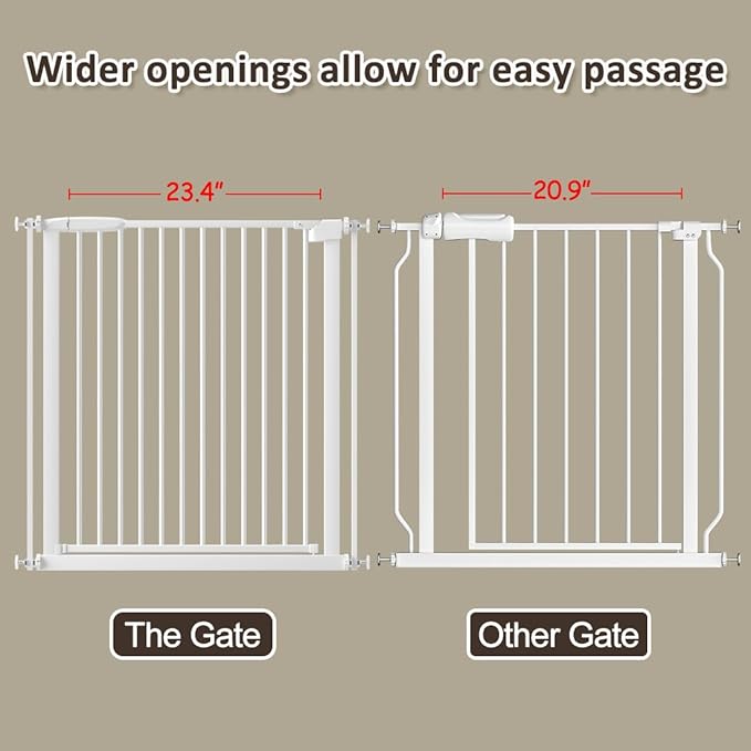WAOWAO 1.37" Ultra Narrow Spacing Extra Wide Baby Gate 57.67-61.61" Pressure Mounted Walk Through Double Lock Swing Auto Close Safety White Metal Toddler Child Dog Pet for Indoor,Doorway,Kitchen