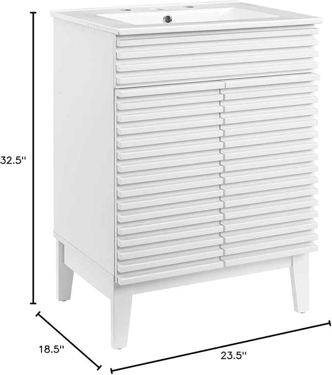 Modway Render Mid-Century Bathroom Vanity with Sink in White White