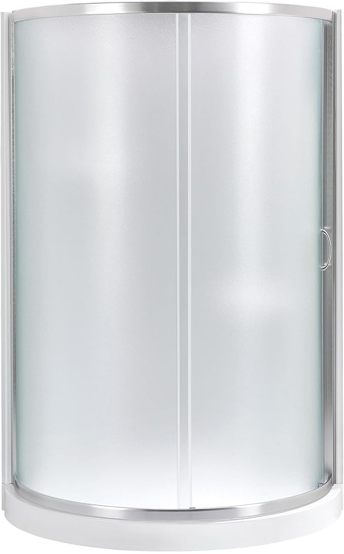 OVE Decors Breeze 36 in. Corner Shower Frosted Sliding Door with Base in Satin Nickel Finish