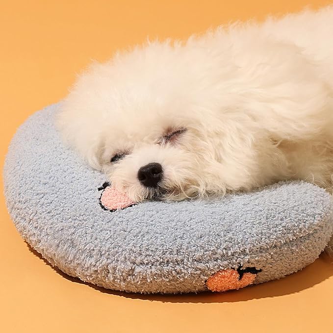 Calming Pillow for Dogs, Pet U Shape Calming Pillow Pet Neck Pillow Dog Calming Pillow for Small Dogs, Ultra Soft Fluffy Pet Calming Toy for Joint Relief Sleeping Improve Machine Washable (White-1)