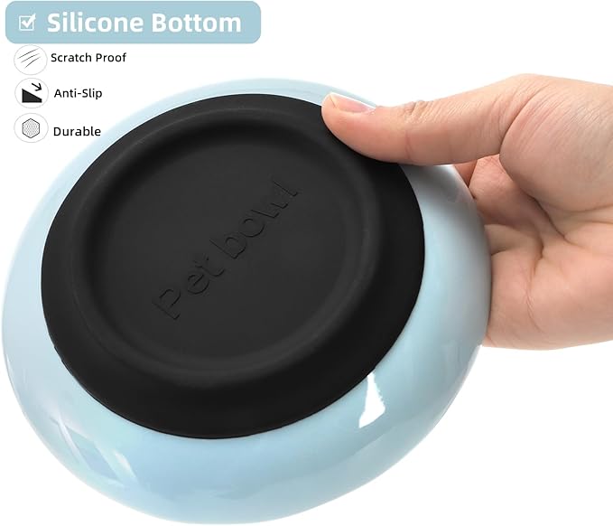 4 Pack Cat Food Bowl, Ceramic Cat Wet Food Bowls for Indoor Cats, Anti Whisker Fatigue Kitten Feeding Plate, Shallow Dog Dishes with Silicone Bottom for Puppy, Rabbit, Small Pet