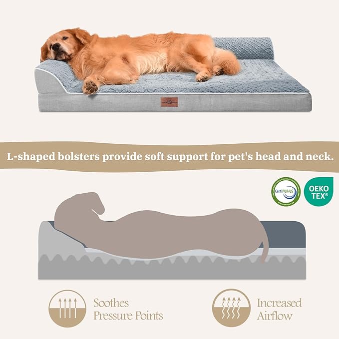 Comfort Expression XXL Dog Bed with Bolsters, Extra Large Dog Beds Orthopedic, Waterproof Dogs Beds for Giant Dogs, Pet Couch Bed with Removable Washable Cover and Nonskid Bottom(XX-Large,Grey)