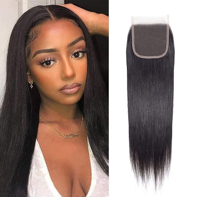 Selina 4x4 Straight Lace Closure Human Hair Free Part Brazilian Vigin Hair Natural Black Color 20 Inch