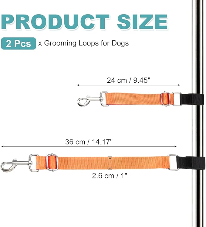 Dog Grooming Loop, Dog Grooming Harness Table Arm Accessories Adjustable Secure and Stable Extender Bathing Restraint Leashes (Orange, 2 Pcs), for Pet Bathing