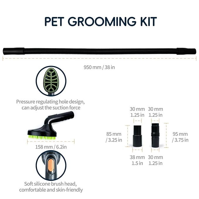 Pet Grooming Kit: Dog Brush Vacuum Attachment, Cat Brush with 1-1.5" Shedding Brush with 1m Extension Tube for Home Cleaning,Compatible with Most Round Vacuum Cleaners