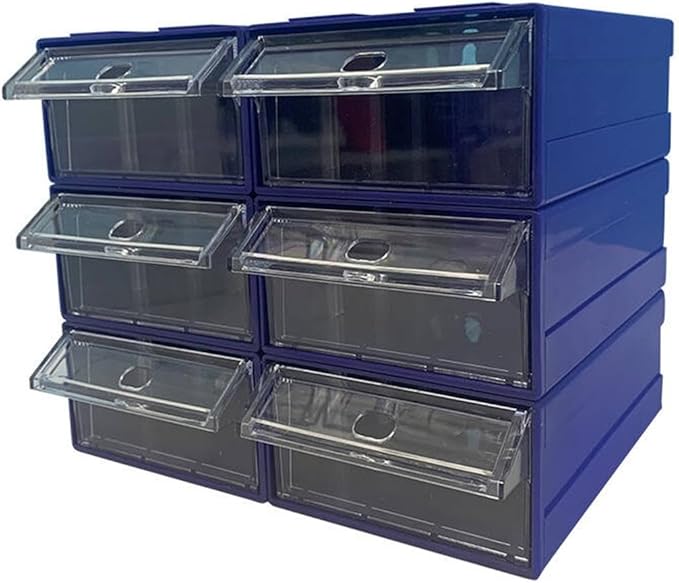6 Pcs Drawer Stacking Storage Cabinet, Blue Plastic Drawers Storage Closet & 18 Pcs Clear Dividers Organizer Rack & 12 Pcs Tag Card for Home Office School
