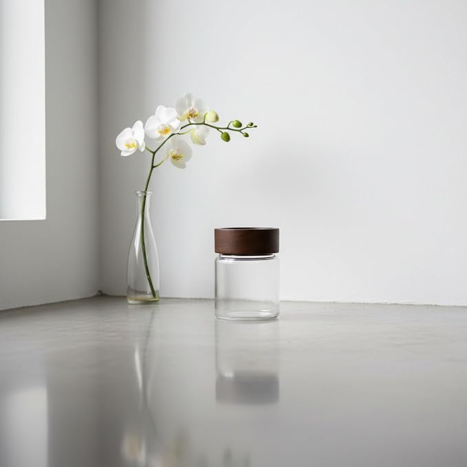 Wide Mouth Glass Storage Jars With 2.5" Acacia Wood Lids - 6 Pack of 6 Oz Food Storage Containers - Borosilicate Glass Canisters Sets For Kitchen - Pantry Organizers and Storage for Flour Rice Coffee